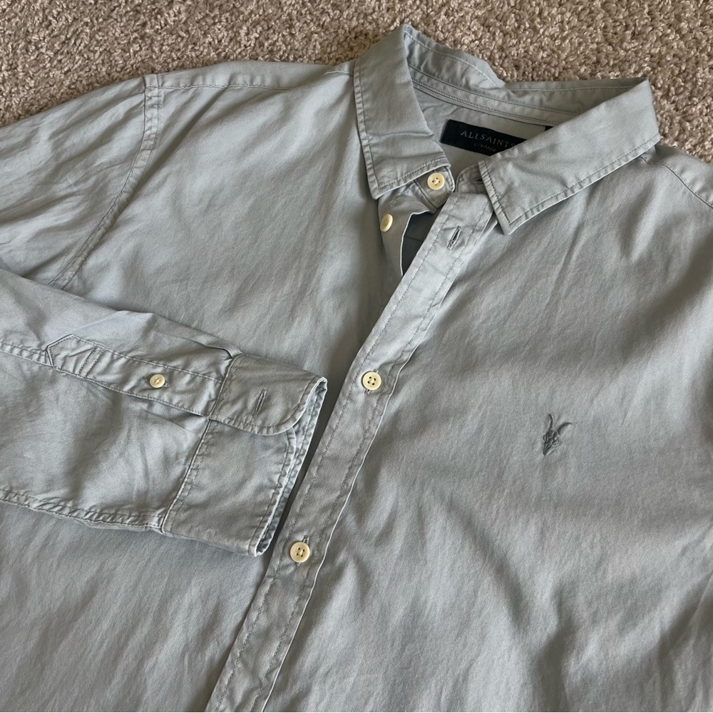 All Saints Long Sleeve Button Down Embroidered Ramskull Shirt